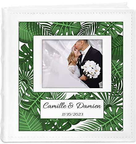 Maverton Album photos à pochettes - Album Photo personnalisé avec une poche ouvrable sur la couverture - Cadeau mariage - Cadeau personnalisé - Livre photo pour mariage - monstera