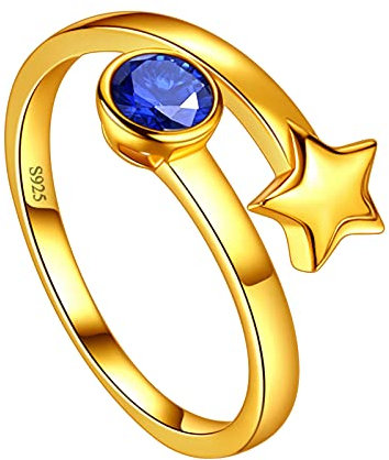 Jewmon Damen Vintage Ring September Geburtsstein Lab Sapphire Ring 18K vergoldet Versprechen Ring 925 Sterling Silber Verstellbar Fingerring für Mädchen Personalisierter Geburtssteinschmuck FR0021S-Y