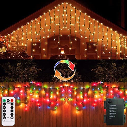 ZAIYW Eiszapfen Lichter Batteriebetrieben, 3 Meter 102 LED Außen Eiszapfen Lichter Doppelfarbwechsel mit Fernbedienung Timer für Party, Hochzeit, Weihnachten, Garten Dekoration