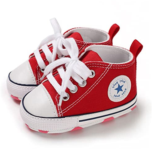 SIFANGPING Zapatos de Primeros Pasos niños Zapatos de Lona para niños Suela Blanda Zapatos de Lona Transpirables y Antideslizantes Ligeros para bebé 17 EU Rojo