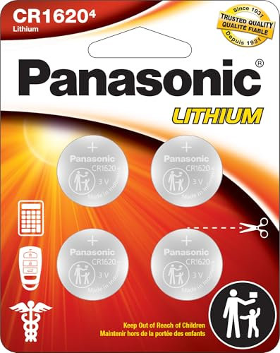 Panasonic CR1620 Lot de 4 piles bouton au lithium 3,0 V résistantes aux enfants, emballage basé sur des normes, lot de 4 piles