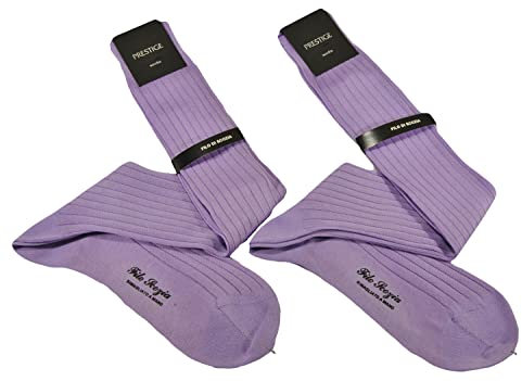 (2 PAIA) Calze uomo lunghe a coste in pregiatissimo cotone 100% filo scozia MODA (GLICINE, 42-44)