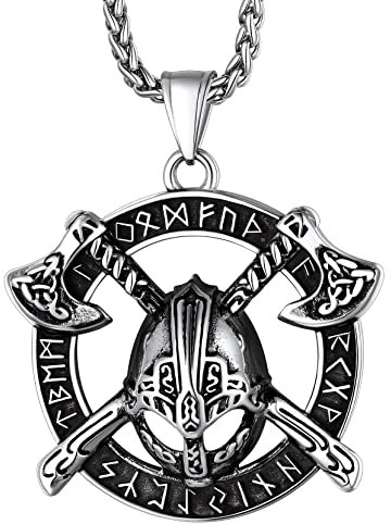Richsteel Viking Necklace Men Double Axe Pendant Viking Jewellery For Women Stainless Steel Silver Runes Amulet Necklaces