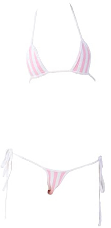 SINMIUANIME Kvinnor japansk stil anime underkläder sexig blå/rosa randig mikrobikini cosplay BH och trosa set (292 rosa)