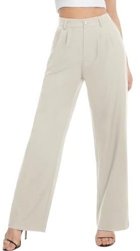 Tapata Damen Hose Weites Bein Lang Mit Taschen Vintage Baggy Freizeit Button Down, Beige, 16
