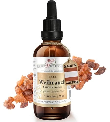 Weihrauch Tinktur - 50 ml, Boswellia serrata Tropfen, 1:4 Extrakt, Top Premium Qualität, Hergestellt in Österreich, Vegan
