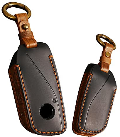ontto Compatible avec BMW i7 M Sport 2023 - Coque de clé en cuir avec boutons latéraux - Protection complète - Pour 5 7 Series X7 - Porte-clés intelligent - Noir