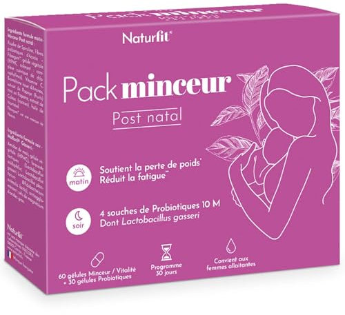 NATURFIT - Pack Minceur Post-Natal - Complément alimentaire perte de poids - Extraits de plantes & probiotiques - Brûle et déstocke les graisses - Soutient la flore intestinale - Cure 30j -90 gélules