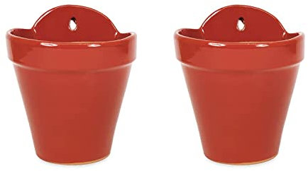 Verano Spanish Ceramics Outdoor Living Terracotta Dipped Red Hanging Pots - Decorative New Home Garden Yard Patio Outside Décor Gift Gardening Herb Flower Wall Plant Pots - Set of 2-22cm x 22cm