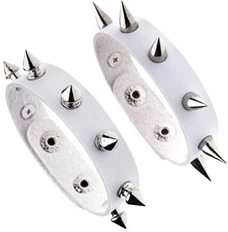 MILAKOO 2 Stück lederarmband herren nieten armband manschettenarmband roker punk armband set weiß