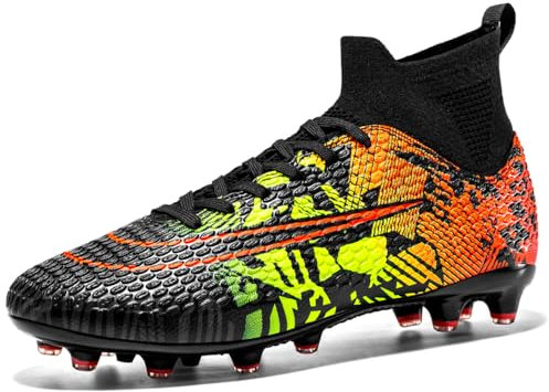 VTASQ Scarpe da Calcio Uomo Erba Tacchetti Teenager Adulto Training Alte Scarpe da Calcetto Spike Professionale Scarpe da Allenamento Unisex Arancio Nero 39EU