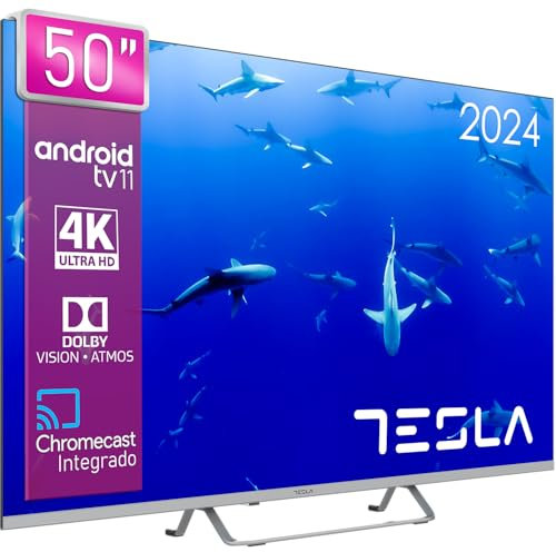 TESLA - Smart TV de 50 (127cm), Televisión Resolución UHD, Android TV 11, Hey Google Official Assistant, WiFi & Bluetooth, 2 Altavoces 12W, Chromecast Integrado, HDR10 3.840x2.160 (50E635SUS) - 2025