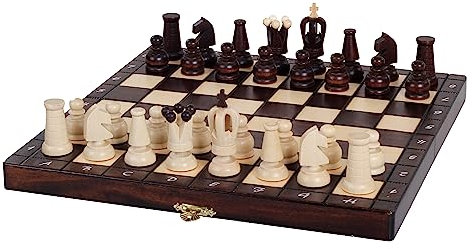 Sunrise Chess | ROYAL Maxi New Line Schach | Traditionelles Design | Handgefertigt | Holz | Langlebig | Angenehme Haptik | Kassette mit Fächern