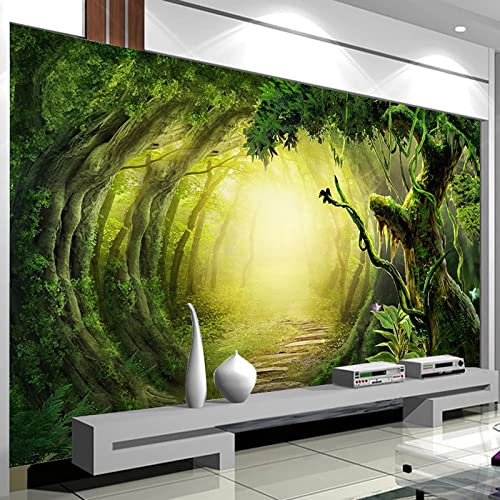 MERVOS Papier peint murale 3D autocollant pvc papier peint vert forêt paysage salon chambre décoration