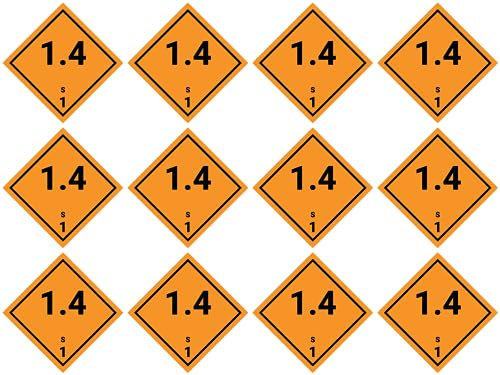 Aufkleber: 25x25 mm, 12 Stück - Gefahrzettel - Gefahrgutklasse - Klasse 1.4 - Verträglichkeitsgruppe S - explosive Stoffe - ADR/GHS/DGR/UN Sicherheitspiktogramm