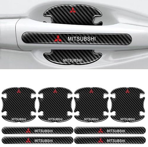 VIYOLI 8 Pieces Car Door Handle Protectors, for Mitsubishi ASX Outlander Pajero Carbon Fiber Car Door Handle Stickers, Car Door Cup Handle Paint Scratch Protector