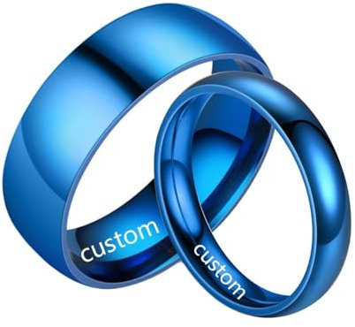 Daesar - Anillos Grabados Pareja,4/8MM Anillo Azul con Redondo Pulido Anillos Acero Inoxidable Pareja Tamaño Mujer 12(52mm) + Hombre 27(67mm)
