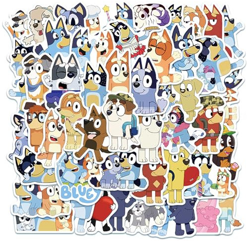 50 Stück Bluey Sticker Kinder,Cartoon Vinyl Sticker Set Wasserfest Graffiti Stickers,Bluey Aufkleber für Laptop Skateboard Koffer Helm Auto Fahrrad Handy,Geschenk für Kinder Teenager Erwachsene