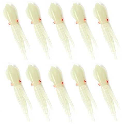 Nimomo Tintenfisch-Angelköder, 10 Stück, langlebig, robust, Leuchtend, lebensecht, weicher Silikon-Tintenfischköder für das Angeln im Freien(10.5cm)