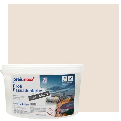 Preismaxx Profi Fassadenfarbe urban colors, bunte Außenfarbe, beige, perlbeige, pearl beige 10L, matte, wasserabweisende Aussen-Dispersion, hohe Wasserdampfdurchlässigkeit