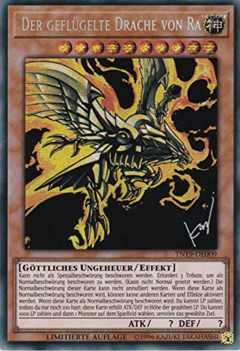 TN19-DE009 - Der geflügelte Drache von Ra - Prismatic Secret Rare - 1. Auflage - Deutsch - 2019 Gold Sarcophagus Tin - mit LMS Trading Fieldcenter-Karte Yugioh