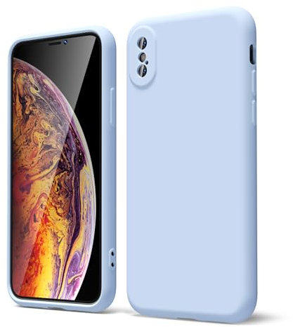 oakxco for iPhone X Case/iPhone 10 Xs Phone Case Liquid Silicone, Thin Slim Soft Rubber Gel TPU Plain Simple Cover for Women Girl Cute, Matte Solid Color, Light Blue