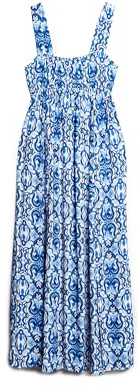Superdry Damen Maxikleid mit Nackenhalter zum Binden Kachelprint Blau 42