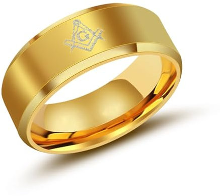 Skcess Edelstahl Rings, Herrenring Gold Freimaurer G Ringe für Herren Männer Größe 57 (18.1)