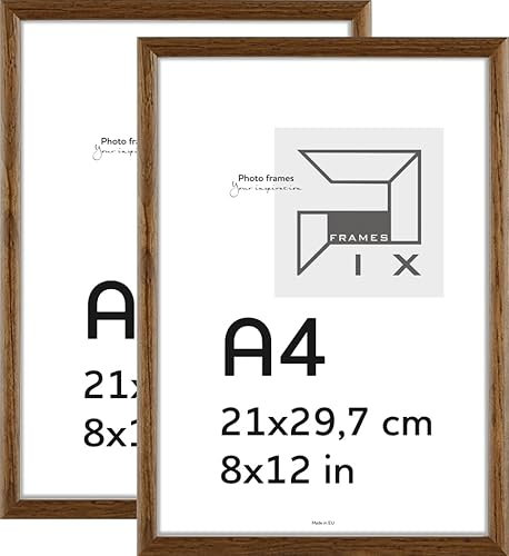 Pix FRAMES Bilderrahmen A4- Fotorahmen aus Holz mit Scheiben aus acrylglas - Rahmen zum Aufhängen und Aufstellen - Modern Photo Frame - 21x29,7 cm x2 Set - Dunkelbraun