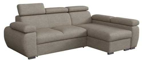 Mirjan24 Ecksofa Boston Mini, Eckcouch mit Schlaffunktion und Bettkasten, Polsterecke mit Einstellbare Kopfstützen, L-Sofa, Polstergarnitur, Wohnlandschaft (Aragon 20, Seite: Rechts, 2r+LC)