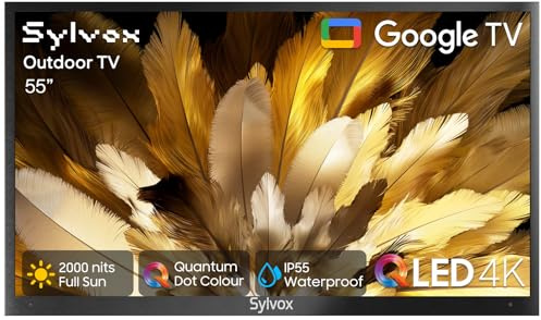 SYLVOX QLED Outdoor TV, 55 4K 2000 Nit QLED TV for Full Sun & Weatherproof | Google TV, Dolby Atmos & Vision, IP55 Waterproof, Sunlight Readable, Outside TV for Poolside, Commercial (Pool Pro QLED 2.0)
