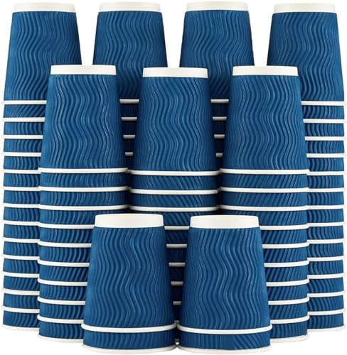 SGHAGH Lot de 120 tasses à café en carton ondulé isothermes jetables de 355 ml – Gobelets à paroi en kraft ondulé pour boissons chaudes ou froides (bleu marine)
