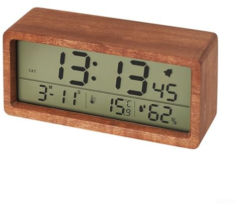 RANRAO Digitaler Wecker aus Holz, leise, Nachttisch, LED, digital, großes Display, Uhren, batteriebetrieben, Temperatur, dekorativ für Küche, Schlafzimmer ()