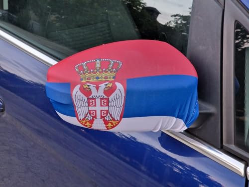Spiegelflagge/Spiegelfahne SERBIEN mit Wappen Adler- 1 Paar, Auto/PKW Rückspiegel/Autospiegel Fahne/Flagge/Überzug