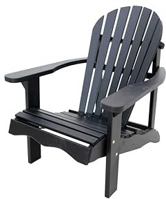 NATIV Hochlehner Gartenstuhl schwarz| Gartensessel aus massivem Holz | Design im Stil eines Adirondack Stuhls | Garten Relaxsessel mit Breiten Ablageflächen | Outdoor Sessel zur Entspannung