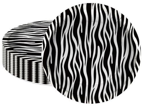 LeZakaa 25Pcs Party Paper Plates - Black Zebra Print Design Disposable Plates Decorative Tableware Supplies Table Decor for Birthday, Theme Holiday Party - 7 Inch