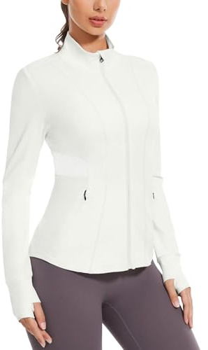 VUTRU Damen Laufjacke Sportjacke Langarm Running-Jacken für Damen Atmungsaktive Trainingsjacke mit Daumenloch Weiß M