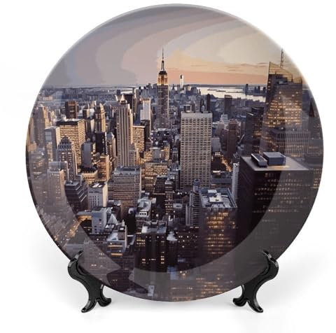 VFKLT Assiette décorative en porcelaine anglaise à motif imprimé de New York City avec présentoir - Ornements en céramique pour décoration murale - 15,2 cm