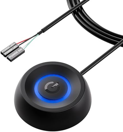 PC Power Button Desktop Switch Extension with LED Light - External Remote Control for Computer Motherboard & Power Supply - 1.8M Black