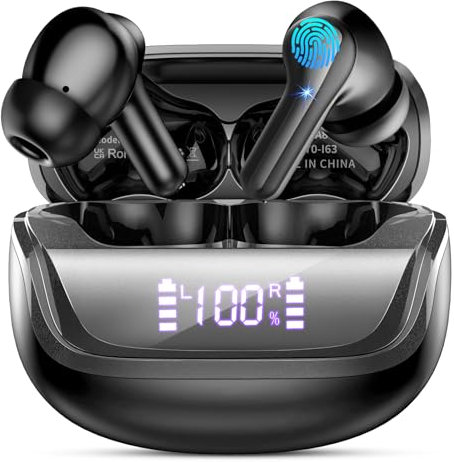 Auriculares Inalambricos Bluetooth, In-Ear Auriculares Bluetooth 5.4 con 4 ENC Cancelacion Ruido HD Mic, 45H Estéreo HiFi Cascos Inalambricos Running IP7 Impermeable/Pantalla LED/Carga Rápida Tipo-C