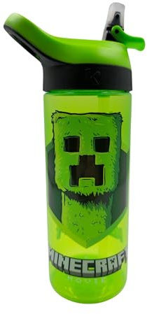 Minecraft Movie Atlantic Creeper Green Drinks Bottle with Logo | Eco Freindly BPA-free Plastic School Water Bottle with Removable straw, spills Proof | Gift for Minecraft fan | Officially Merch 600ML