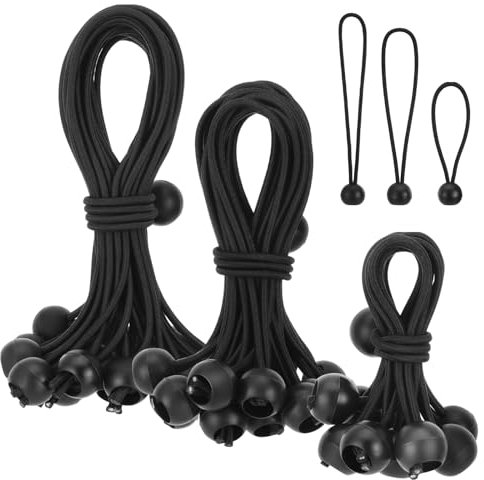 Kyrio 50PCS Bungee Bands with Ball, Tarpaulin Tensioners, Black Ball Bungee Cords, for Tarpaulins, Canopies, Camping Tents, Load Holding Wires, Hoses (10/15/20 cm)