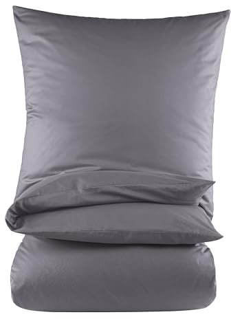 BaSaTex Renforcé Bettwäsche Set | 100% Baumwolle | 155x220 cm + 80x80 cm | Reißverschluss | Anthrazit