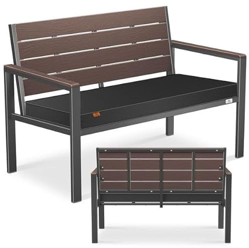 KESSER® Gartenbank mit Kissen – Sitzbank Wetterfest 2-Sitzer Parkbank in Holzoptik Balkonbank für Garten Terrasse Balkon bis 300 kg belastbar UV-beständig inkl. abnehmbarem & waschbarem Polsterbezug