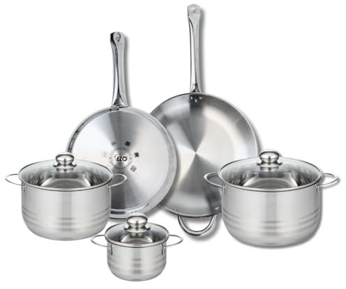 ELO 9883750 Batterie de cuisine 5 pièces, Ensemble de 2 Poêles de cuisson 28 et 32 cm et 3 faitouts 14, 20 et 24 cm Elo Profi Brillant, inox, induction