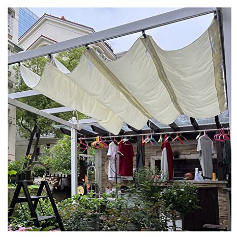 Voile d'ombrage rétractable imperméable en forme de U pour pergola d'extérieur, véranda, terrasse, porche – Solution d'ombrage blanche de 3 x 3 m