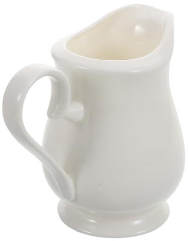 VICASKY Small Milk Jug Jugs Gravy Enamel with Handle Mini Sauce 280ml Creamer Pitcher White Porcelain Ceramics Cup Ceramic Pot Cream Pouring for Coffee Syrup Server