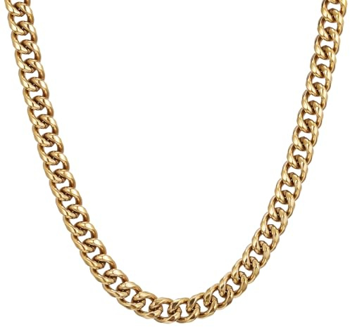 RWQIAN Kette Herren Panzerkette 3mm-9mm Breit Männer Edelstahl Silber/Gold/Schwarz Panzerkette Halskette Gliederkette 14K Gold Vergoldet Klassische Link Chain Länge 45-65cm Geschenk für Damen Männer
