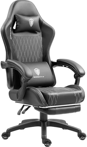 Dowinx Gaming Chair with Footrest and Lumbar Support, Video Game Chair for Adults,Adjustable Ergonomic Gamer Chairs High Back with Pocket Spring Cushion, Swivel Recliner with Headrest,All Black