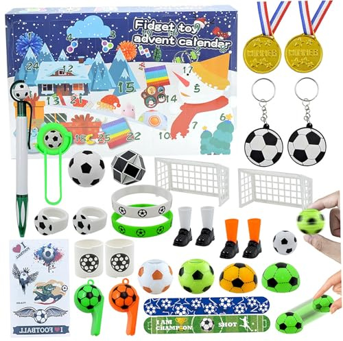 Fußball-Adventskalender, 24 Tage Sport-Weihnachts-Countdown-Kalender mit Fußball-Kleinspielzeugen, für Jungen-Partygeschenke, Überraschungs-Fußballspielzeug, Weihnachts-Advent